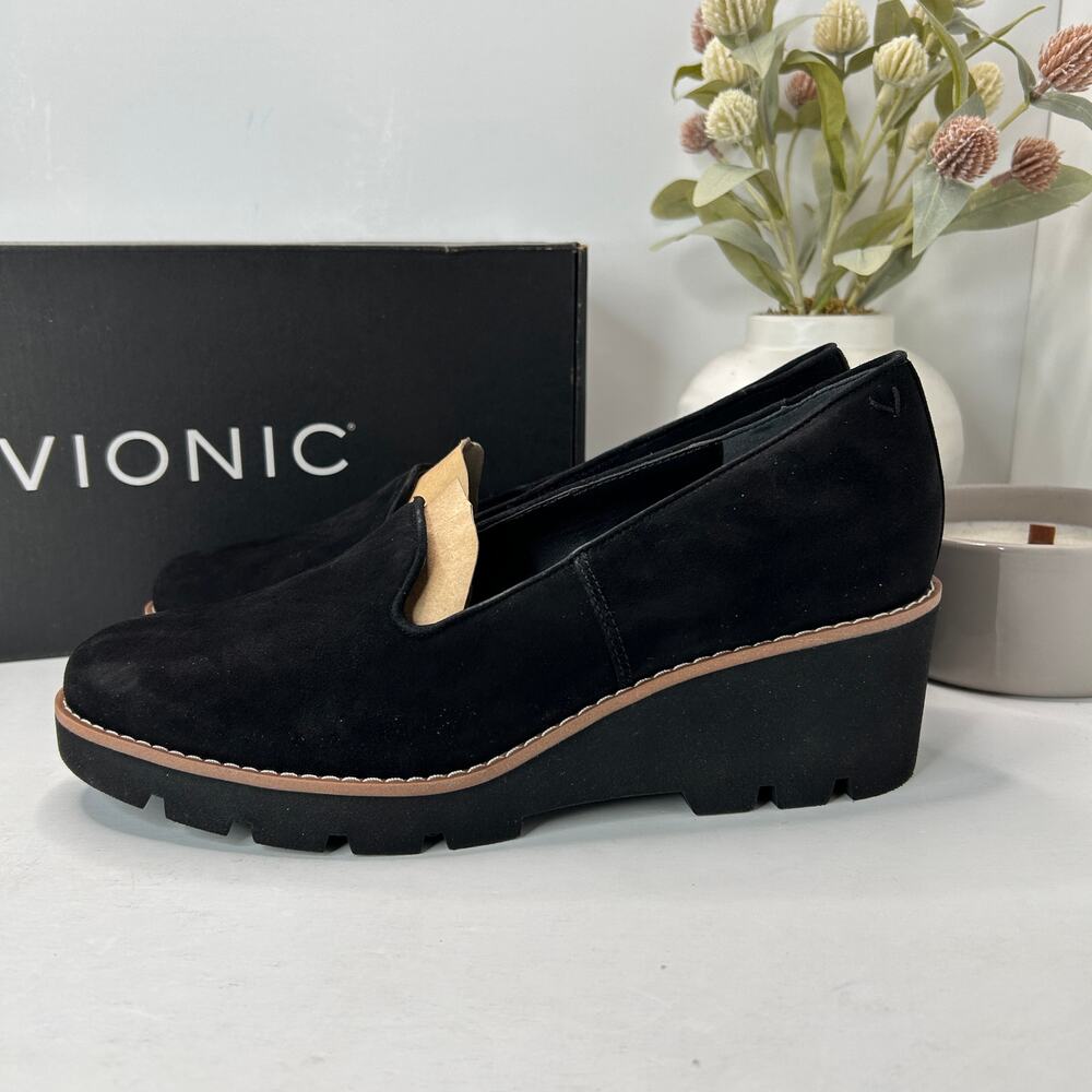 Vionic Willa Wedge Loafers Suede Slip On Black Women's 9 NWB Career Minimalist - Picture 3 of 12